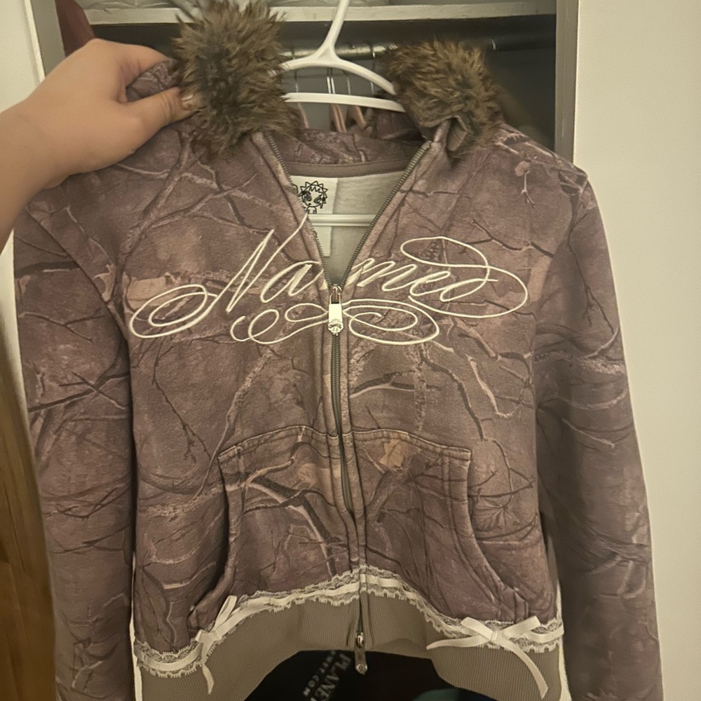 Named Collective Camo Hoodie with Fur Trim